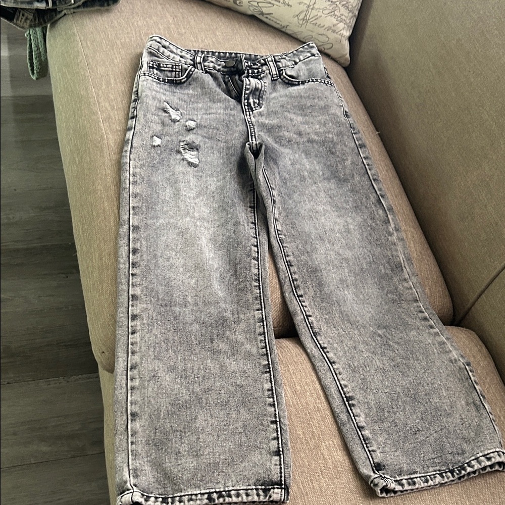 SHEIN Acid Wash Gray Wide Leg Jeans with Distress